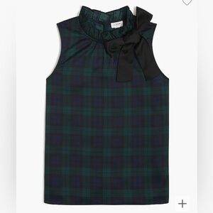 NWT J. Crew Black Watch plaid bow-neck ruffle top